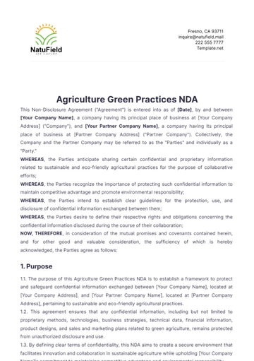 Free Agriculture Green Practices NDA Template to Edit Online