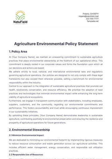 Free Agriculture Environmental Policy Statement Template to Edit Online
