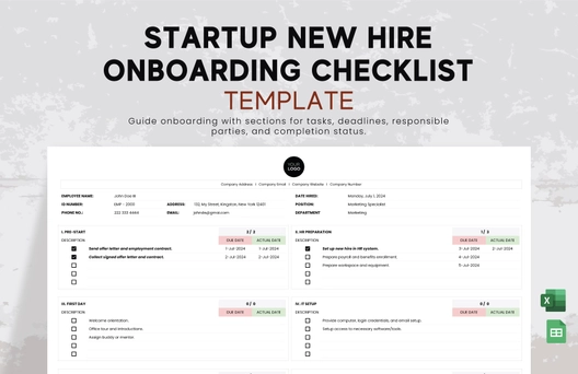 Startup New Hire Onboarding Checklist Template