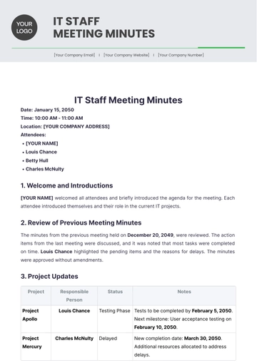 Free IT Staff Meeting Minutes Template to Edit Online