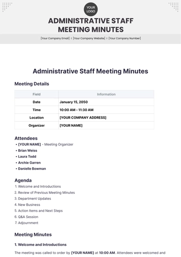 Free Administrative Staff Meeting Minutes Template to Edit Online
