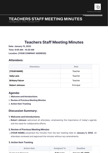 Free Teachers Staff Meeting Minutes Template to Edit Online