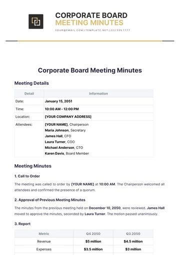 Free Corporate Board Meeting Minutes Template to Edit Online