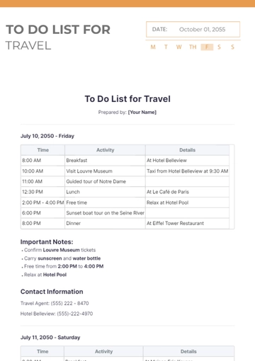 Free Daily To Do List Template for Travel to Edit Online