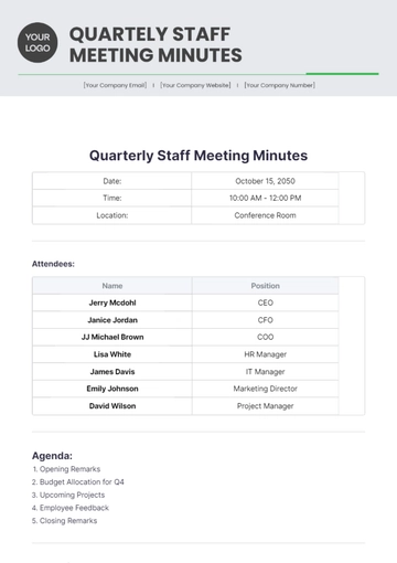 Free Quarterly Staff Meeting Minutes Template to Edit Online