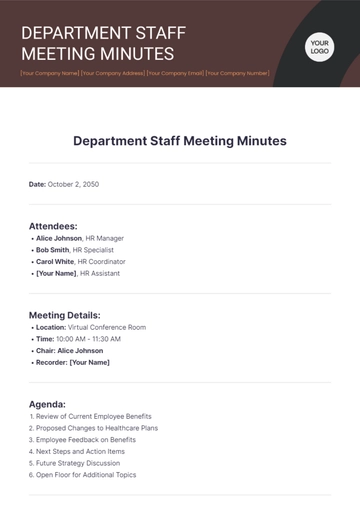 Free Departmental Staff Meeting Minutes Template to Edit Online