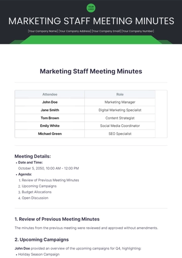 Free Marketing Staff Meeting Minutes Template to Edit Online