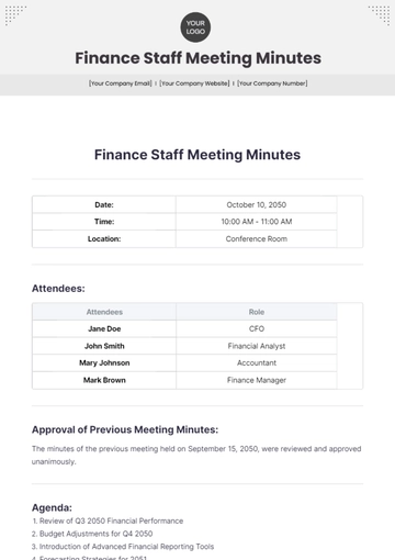 Free Finance Staff Meeting Minutes Template to Edit Online