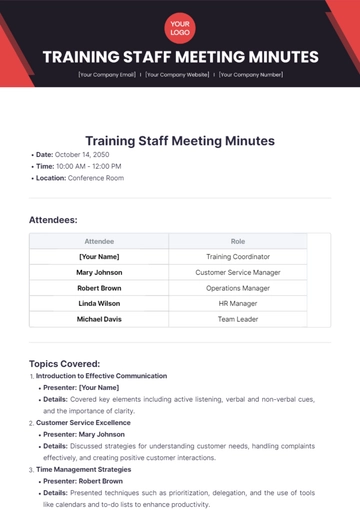 Free Training Staff Meeting Minutes Template to Edit Online