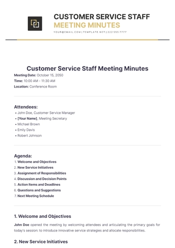 Free Customer Service Staff Meeting Minutes Template to Edit Online