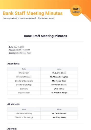 Free Bank Staff Meeting Minutes Template to Edit Online