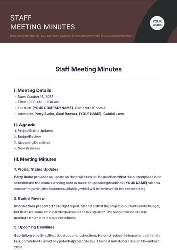 Free Staff Meeting Minutes Design Template to Edit Online
