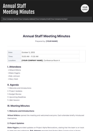Free Annual Staff Meeting Minutes Template to Edit Online