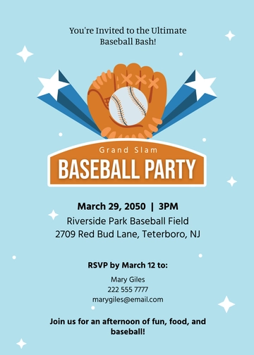Free Baseball Party Ticket Invitation Template to Edit Online