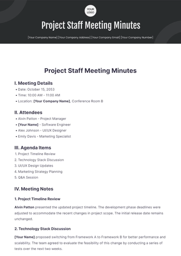 Free Project Staff Meeting Minutes Template to Edit Online