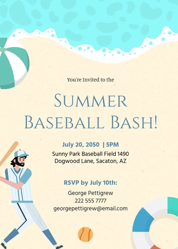 Free Baseball Summer Party Invitation Template to Edit Online