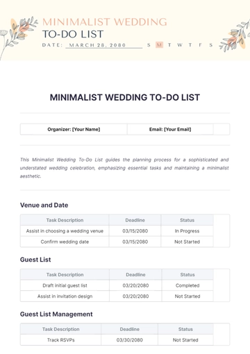 Free Minimalist Wedding To Do List Template to Edit Online
