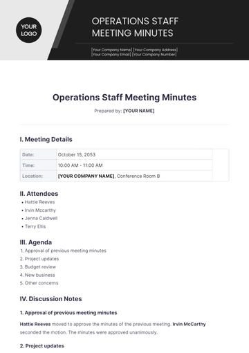 Free Operations Staff Meeting Minutes Template to Edit Online