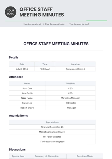 Free Office Staff Meeting Minutes Template to Edit Online