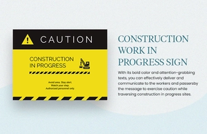 Construction Work in Progress Sign Template