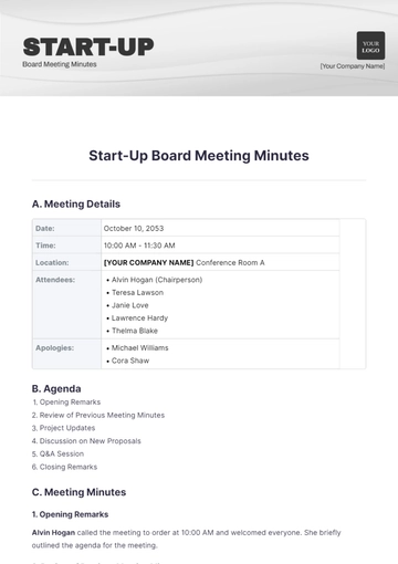 Free Start-Up Board Meeting Minutes Template to Edit Online