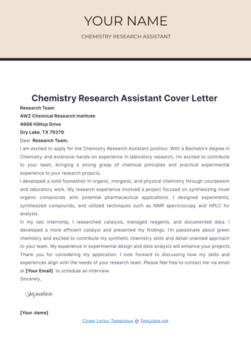 Free Chemistry Research Assistant Cover Letter to Edit Online