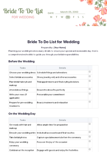Free Bride To Do List For Wedding Template to Edit Online