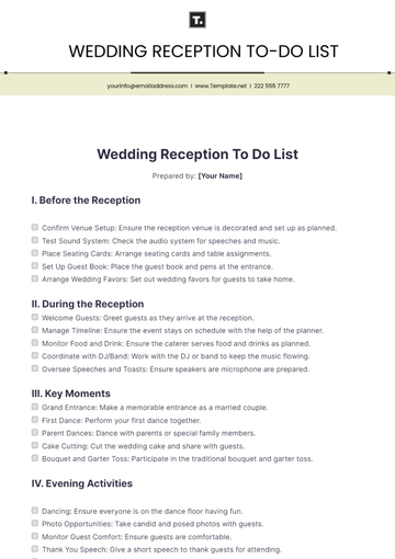 Free Wedding Reception To Do List Template to Edit Online