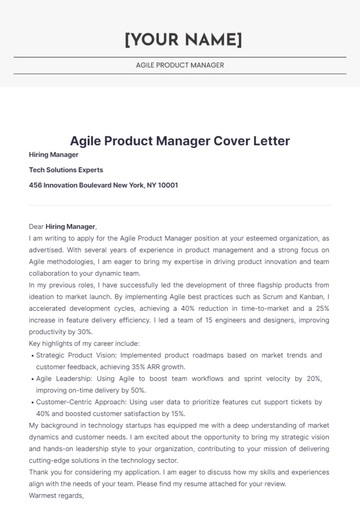 Free Agile Product Manager Cover Letter to Edit Online