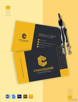 Commercial Construction Worker Business Card Template