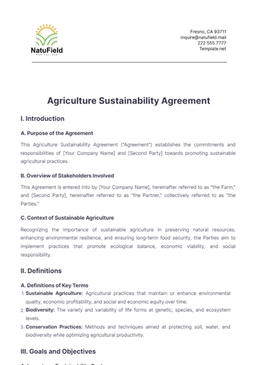 Free Agriculture Sustainability Agreement Template to Edit Online