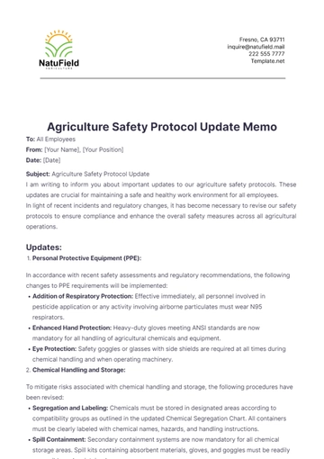 Free Agriculture Safety Protocol Update Memo Template to Edit Online