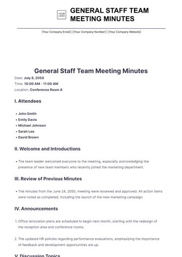 Free General Staff Team Meeting Minutes Template to Edit Online