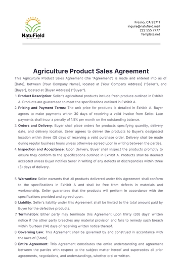 Free Agriculture Product Sales Agreement Template to Edit Online