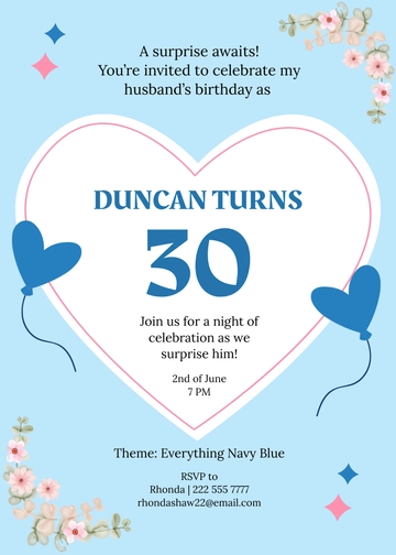 Free Surprise Birthday Invitation Template For Husband to Edit Online