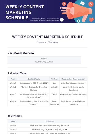 Free Weekly Content Marketing Schedule Template to Edit Online