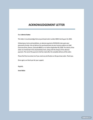Acknowledgement Letter Example Template