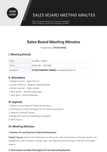 Free Sales Board Meeting Minutes Template to Edit Online