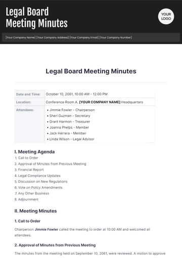 Free Legal Board Meeting Minutes Template to Edit Online