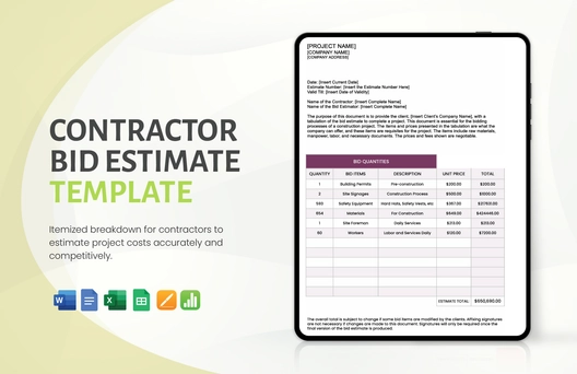 Contractor Bid Estimate Template