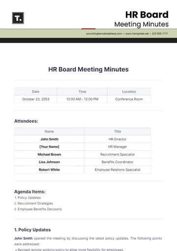 Free HR Board Meeting Minutes Template to Edit Online