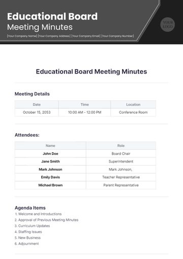 Free Educational Board Meeting Minutes Template to Edit Online