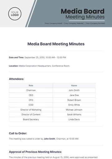 Free Media Board Meeting Minutes Template to Edit Online