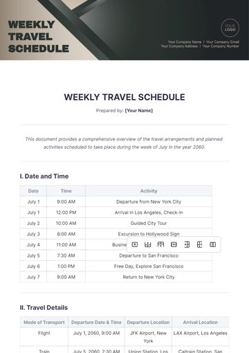 Free Weekly Travel Schedule Template to Edit Online