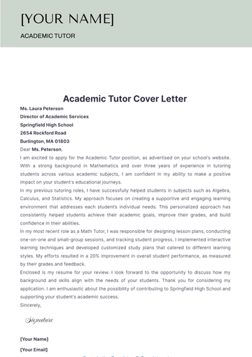 Free Academic Tutor Cover Letter to Edit Online