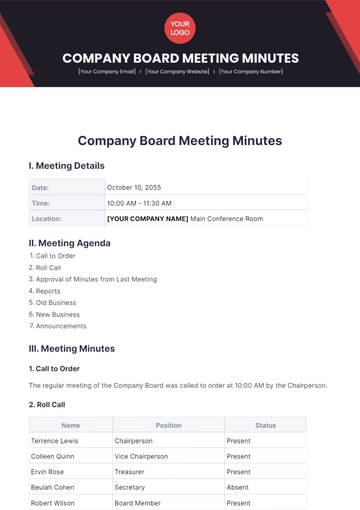 Free Company Board Meeting Minutes Template to Edit Online
