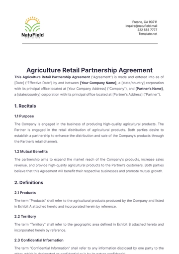 Free Agriculture Retail Partnership Agreement Template to Edit Online