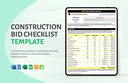 Construction Bid Checklist Template