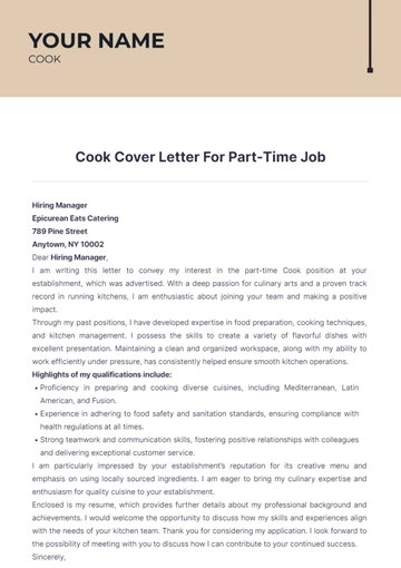 Free Cook Cover Letter For Part Time Job to Edit Online