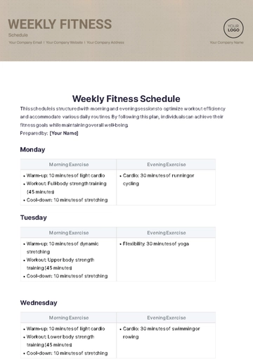 Free Weekly Fitness Schedule Template to Edit Online